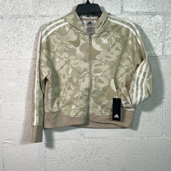 adidas Other - ADIDAS Essentials 3-Stripes Girls Zip-Up Hoodie tan/white camo Large
